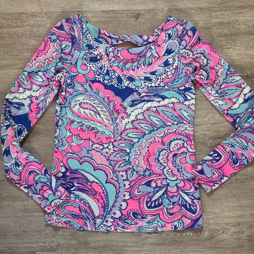 Lilly Pulitzer Pink and Blue Paisley Long Sleeve Top Sz XXS